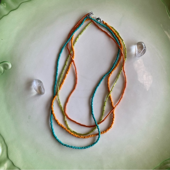 Cabana Orange & Green Layered Beaded Two Strand Necklace Set of 2 Turquoise Seed - Picture 3 of 10